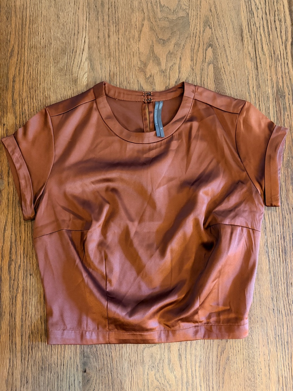 Women's Rusty Orange Short Sleeve Satin Anthropologie Crop Top sz XS